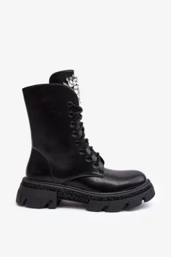 Damskie Workery Botki Ze Zdobieniem Czarne Ventora