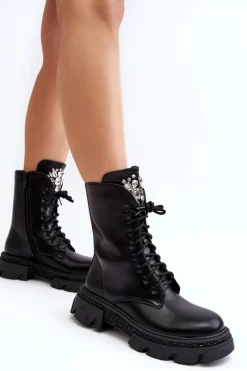 Damskie Workery Botki Ze Zdobieniem Czarne Ventora