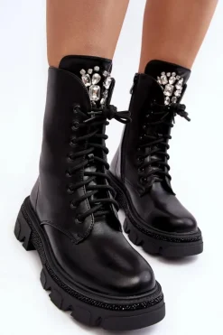 Damskie Workery Botki Ze Zdobieniem Czarne Ventora