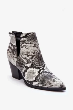 Damskie Wężowe Botki Z Wycięciami Czarno-Białe Caderina