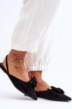 Damskie Wsuwane Baleriny Z Kokardą Czarne Nadine