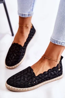 Damskie Wsuwane Baleriny W Kwiaty Czarne Vennice