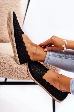 Damskie Wsuwane Baleriny W Kwiaty Czarne Vennice