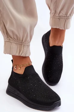 Damskie Wsuwane Buty Sportowe Z Dżetami Czarne Gianni