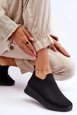 Damskie Wsuwane Buty Sportowe Z Dżetami Czarne Gianni