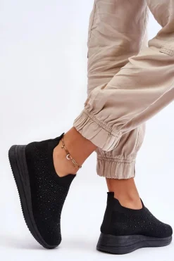 Damskie Wsuwane Buty Sportowe Z Dżetami Czarne Gianni