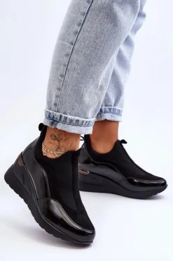 Damskie Wsuwane Buty Sportowe Na Koturnie Czarne Farro