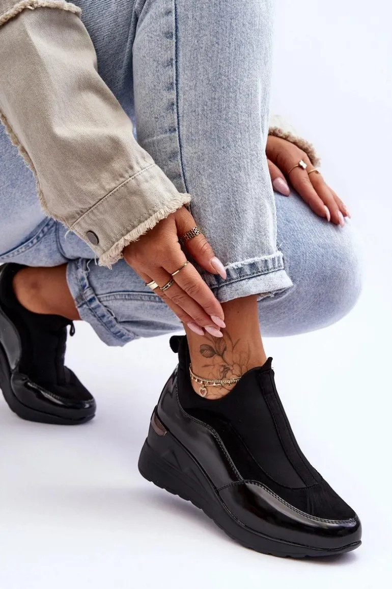 Damskie Wsuwane Buty Sportowe Na Koturnie Czarne Farro