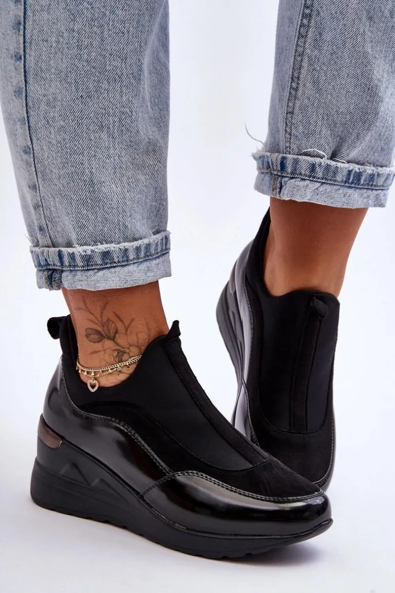 Damskie Wsuwane Buty Sportowe Na Koturnie Czarne Farro