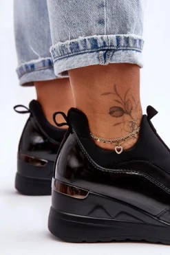 Damskie Wsuwane Buty Sportowe Na Koturnie Czarne Farro