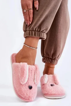 Damskie Wsuwane Futrzane Papcie Jasnoróżowe Remmi