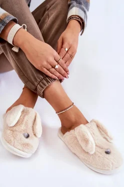 Damskie Wsuwane Futrzane Papcie Beżowe Remmi