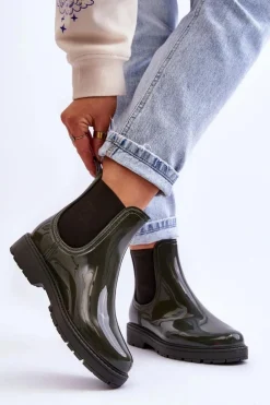Damskie Wsuwane Kalosze Sztyblety Ciemnozielone Larone