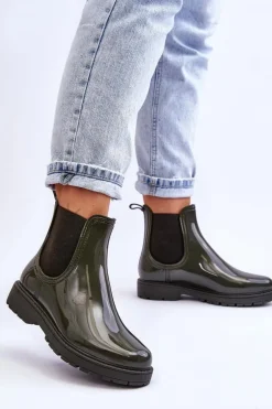 Damskie Wsuwane Kalosze Sztyblety Ciemnozielone Larone