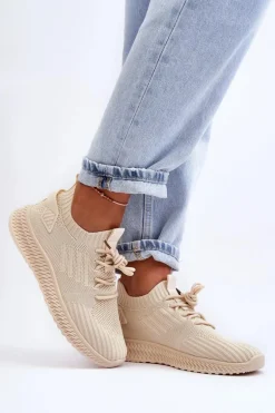 Damskie Wsuwane Materiałowe Buty Sportowe Beżowe Zauna