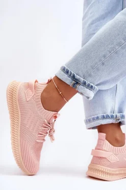 Damskie Wsuwane Materiałowe Buty Sportowe Różowe Zauna