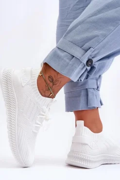 Damskie Wsuwane Materiałowe Buty Sportowe Białe Zauna