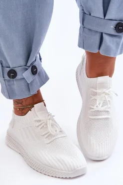 Damskie Wsuwane Materiałowe Buty Sportowe Białe Zauna