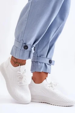 Damskie Wsuwane Materiałowe Buty Sportowe Białe Zauna