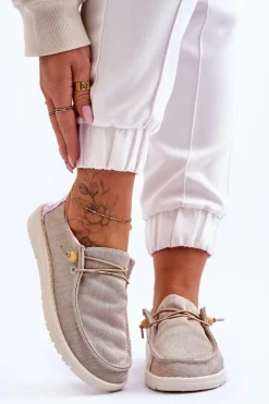 Damskie Wsuwane Materiałowe Tenisówki Beżowe Kenza