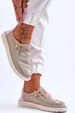 Damskie Wsuwane Materiałowe Tenisówki Beżowe Kenza