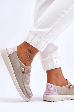 Damskie Wsuwane Materiałowe Tenisówki Beżowe Kenza