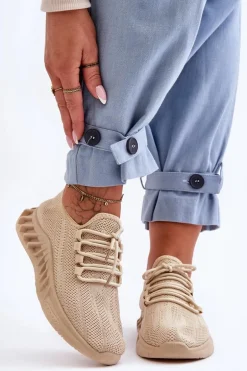 Damskie Wsuwane Materiałowe Sneakersy Beżowe Venett