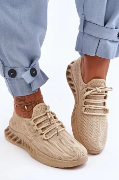 Damskie Wsuwane Materiałowe Sneakersy Beżowe Venett