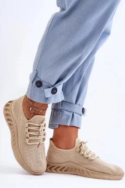 Damskie Wsuwane Materiałowe Sneakersy Beżowe Venett