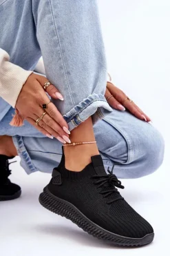 Damskie Wsuwane Materiałowe Buty Sportowe Czarne Zauna