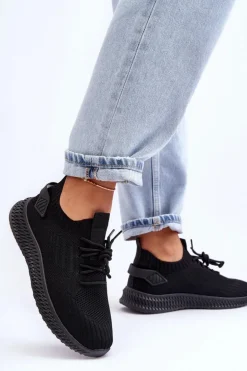 Damskie Wsuwane Materiałowe Buty Sportowe Czarne Zauna