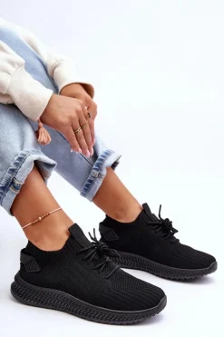 Damskie Wsuwane Materiałowe Buty Sportowe Czarne Zauna