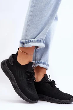 Damskie Wsuwane Materiałowe Buty Sportowe Czarne Zauna