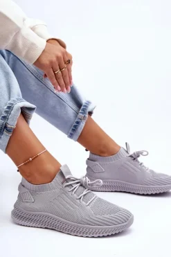 Damskie Wsuwane Materiałowe Buty Sportowe Szare Zauna