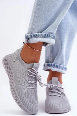 Damskie Wsuwane Materiałowe Buty Sportowe Szare Zauna