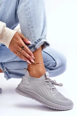 Damskie Wsuwane Materiałowe Buty Sportowe Szare Zauna