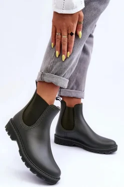 Damskie Wsuwane Matowe Kalosze Ciemnozielone Helinca