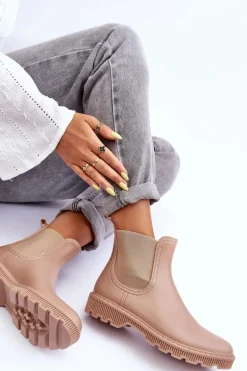 Damskie Wsuwane Matowe Kalosze Beżowe Helinca