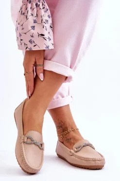 Damskie Wsuwane Mokasyny Z Błyszczącą Ozdobą Beżowe This Moment