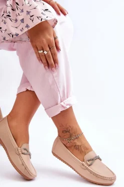 Damskie Wsuwane Mokasyny Z Błyszczącą Ozdobą Beżowe This Moment