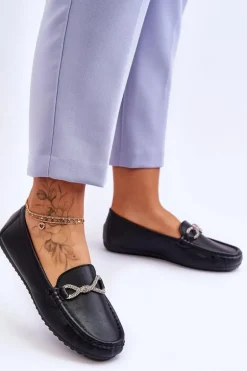 Damskie Wsuwane Mokasyny Z Błyszczącą Ozdobą Czarne This Moment