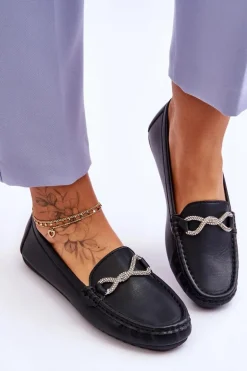 Damskie Wsuwane Mokasyny Z Błyszczącą Ozdobą Czarne This Moment