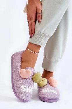 Damskie Wsuwane Papcie Z Sercami Fioletowe Alasca