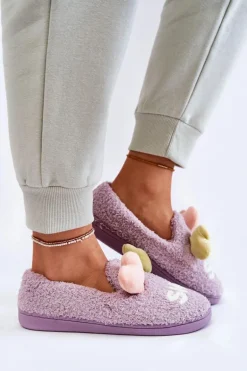 Damskie Wsuwane Papcie Z Sercami Fioletowe Alasca