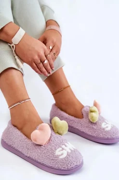 Damskie Wsuwane Papcie Z Sercami Fioletowe Alasca