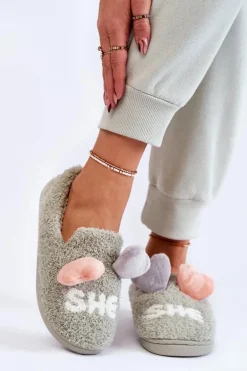 Damskie Wsuwane Papcie Z Sercami Zielone Alasca