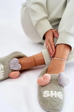 Damskie Wsuwane Papcie Z Sercami Zielone Alasca