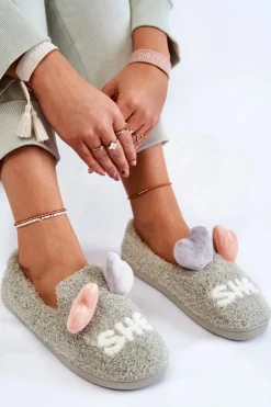 Damskie Wsuwane Papcie Z Sercami Zielone Alasca