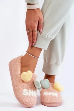 Damskie Wsuwane Papcie Z Sercami Różowe Alasca
