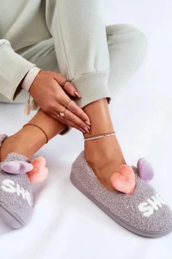 Damskie Wsuwane Papcie Z Sercami Szare Alasca